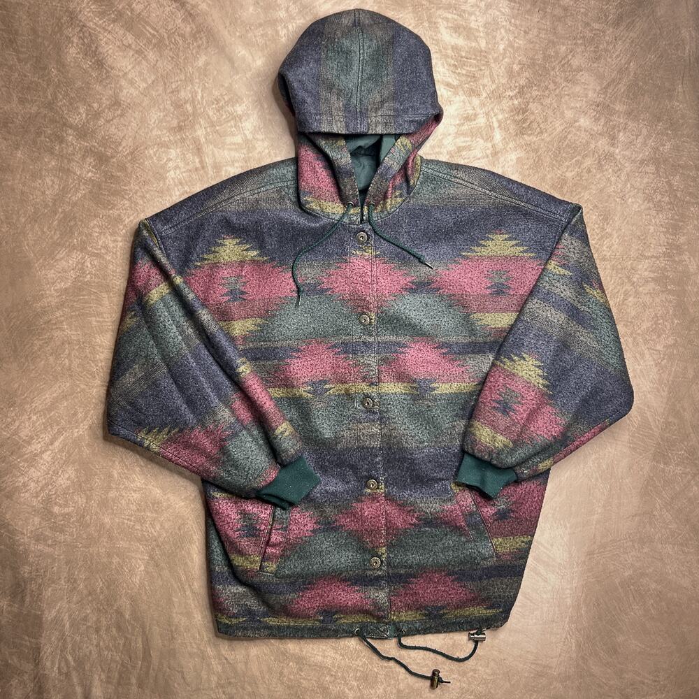 Vintage 90s Karizma Southwestern Windbreaker Jacket Drawstring Waist Multicolor